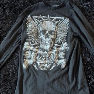 Black Graphic Skull Long-Sleeve Shirt -